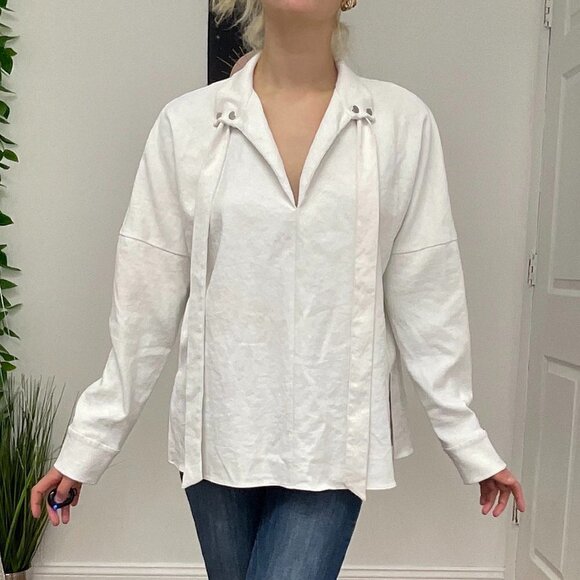 Tibi Loose Fit Dolman Tie Neck Long Sleeve Blouse Size M White - Picture 1 of 7